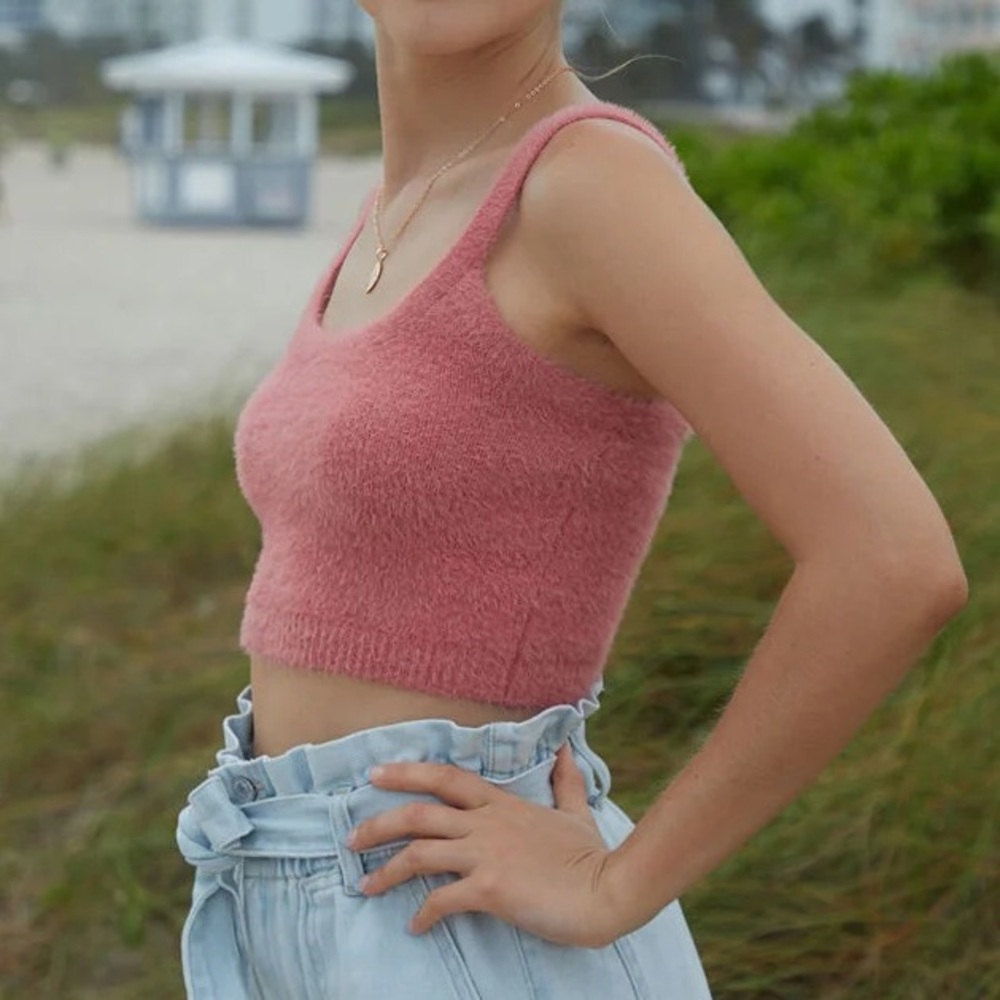 Kendall and Kylie Cropped Fuzzy Sweater Top